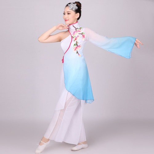 Women's Chinese folk dance costumes gradient colored gray fuchsia blue classical traditional chinese dance film cosplay performance dresses